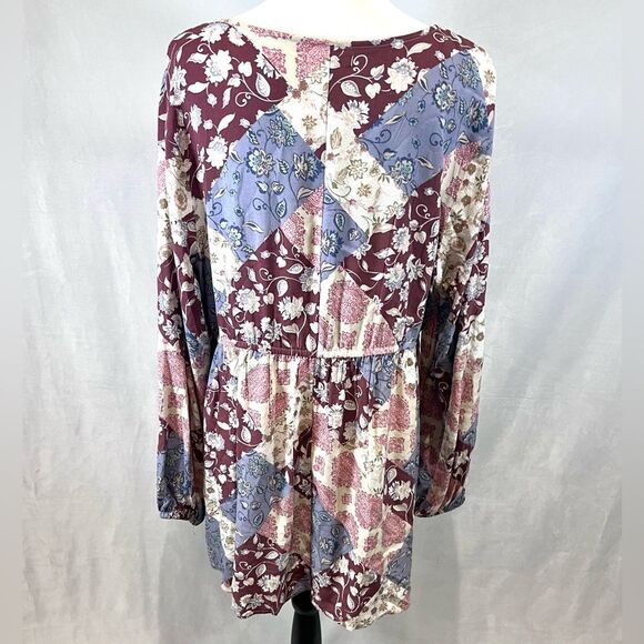 Maurice’s plus long sleeve boho patchwork smocked peplum top size 1X - Picture 6 of 8